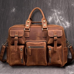 Porte-documents pour ordinateur portable personnalisé en cuir pleine fleur Crazy Horse pour ordinateur portable, poche professionnelle de 15 à 16,5 po.