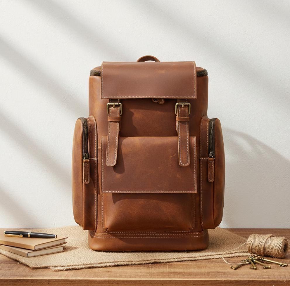 Personalized Full Grain Leather Backpack for Laptop 15.6  display picture 1