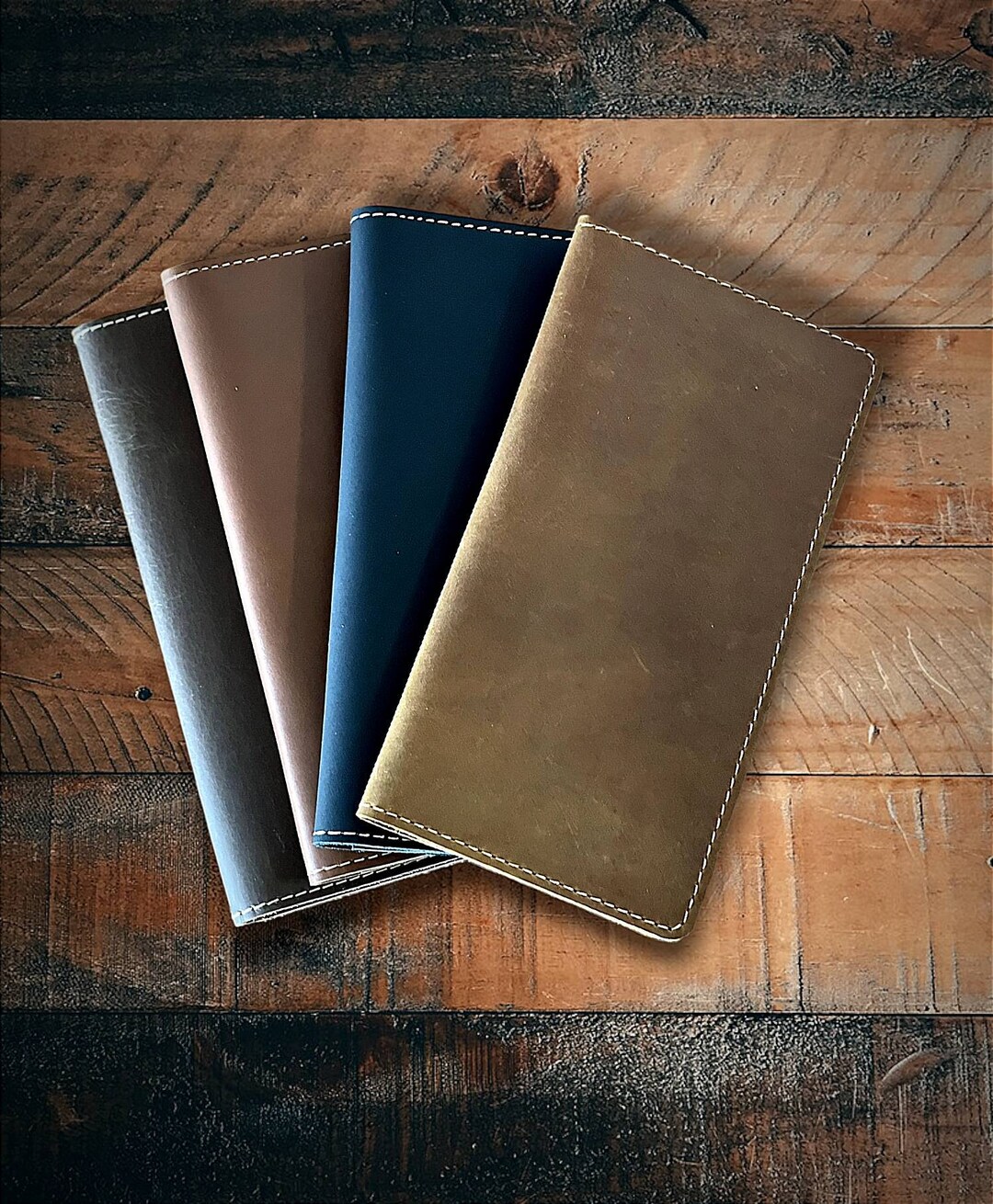 Cartera larga de cuero Crazy Horse hecha a mano: Billetera