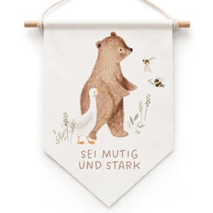 Wimpel aus Leinwandstoff l Christliche Geschenke I Sei mutig und stark l Bär und Gans