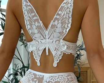 Butterfly Embroidery Floral Lace Underwire Lingerie Set