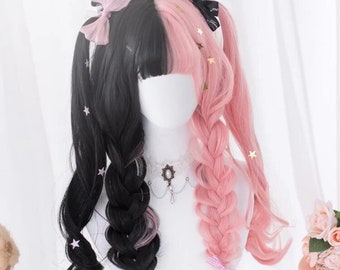Two Tone Long Curly Synthetic Wig With Bangs
