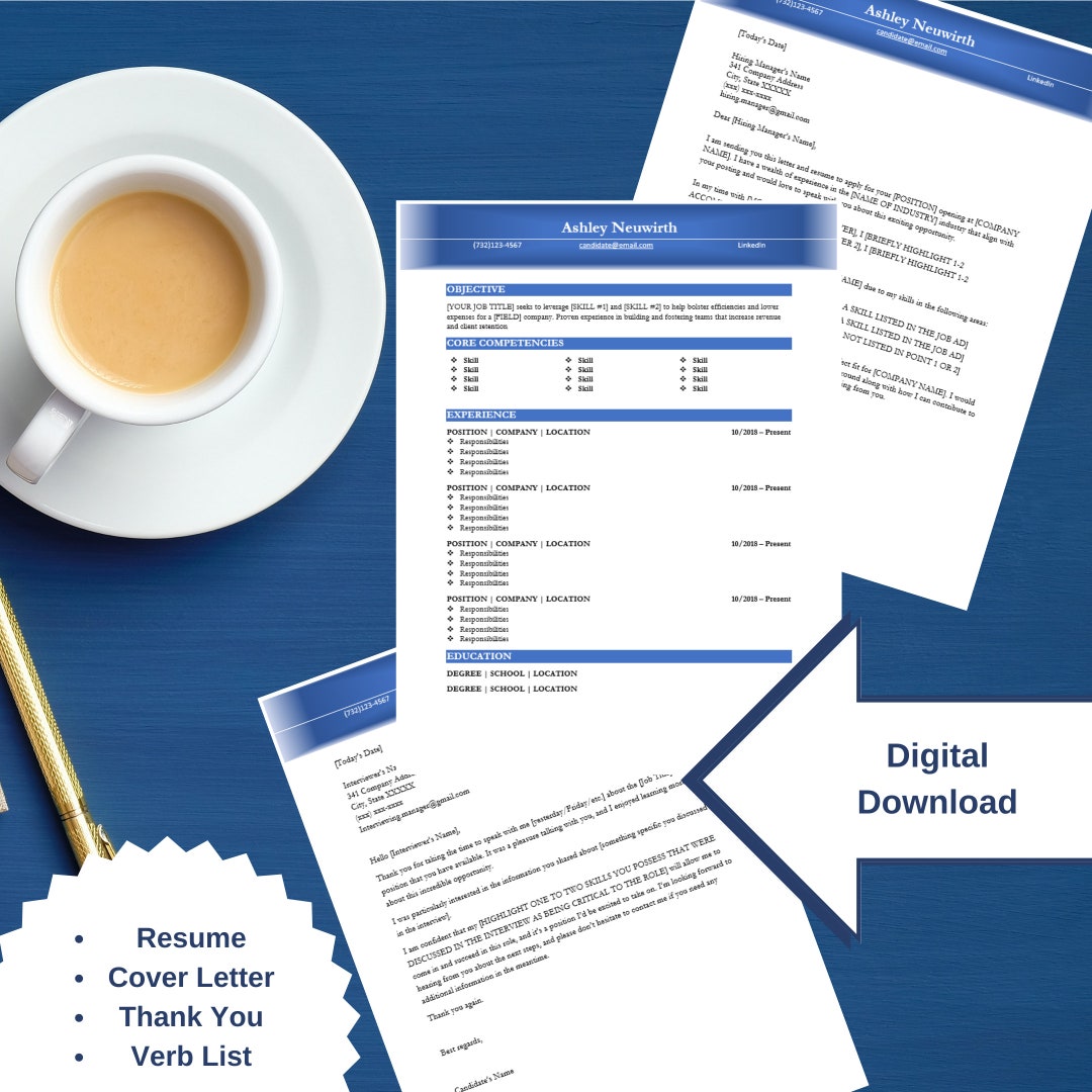 Blue Color Block Resume Template, Cover Letter, and Thank You Letter ...