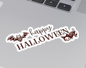Happy Halloween Cute Skeleton Cat and Bat Sticker