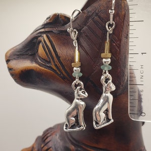 Artifact Earrings: (c. 1069-744 BC) Ancient Egyptian Faience Beads, Roman Empire Heishi Beads (c. 510 BC - 476 AD), and Silvertone Cats