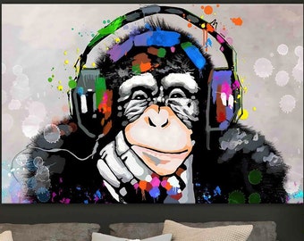 Graffiti Monkey Canvas Print, Colorful Chimp Wall Art, Animal Decor
