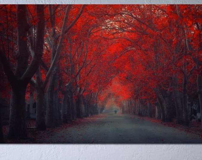 Red Leaves Forest Canvas Wall Art,Beautiful Red Tree Park Print,Landscape Canvas Print Art,Modern Wall Art,Living Room Home Wall Decor Print