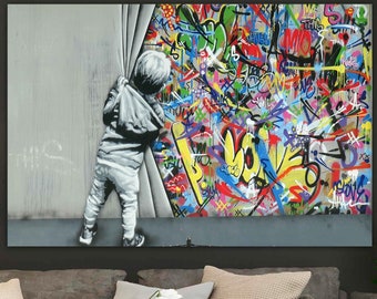 Banksy Style Canvas Art: Street Graffiti Wall Print, Modern Decor