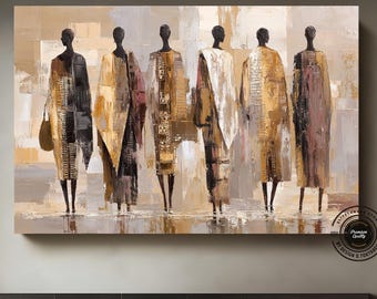 Canvaskunst abstracte Afrikaanse figuren – woondecoratie aardetinten
