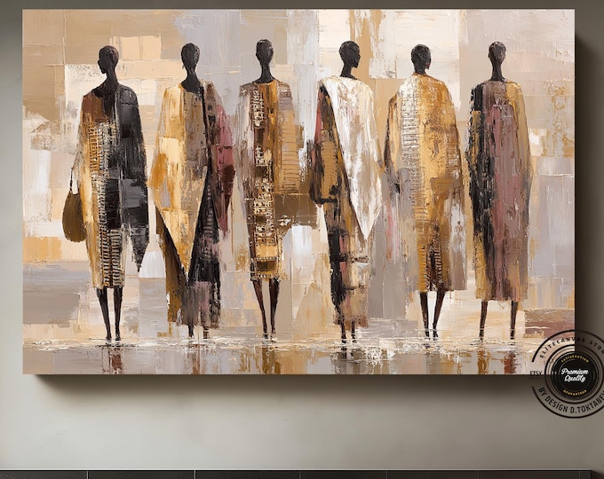 Abstract African Figures Canvas Art – Earth Tones Home Decor
