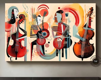 Picasso Style Jazz Canvas Wall Art: Abstract Music Decor