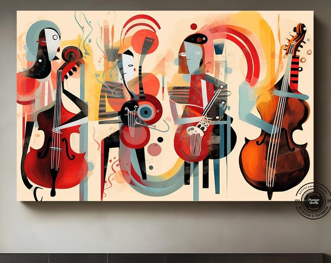 Abstract art colorful Picasso jazz canvas wall art, Tablo Picasso Style Music Jazz Art Wall Decor