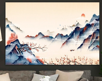 Japanese wall art Mountain print art Japan print Mountain canvas art Japan home decor Asian wall decor, japan Landscape artwork paiting