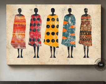 Tribal African Figures Canvas Print: Silhouette Wall Art
