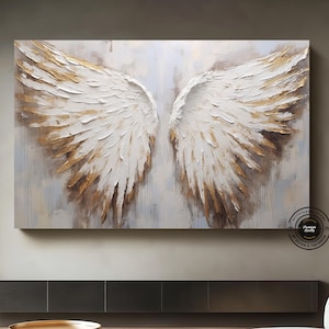 Gold Feather Wings Canvas, Angel Wings Wall Art, Elegant Feather Decor, Wall Art Canvas Design, Ready to Hang Decoration