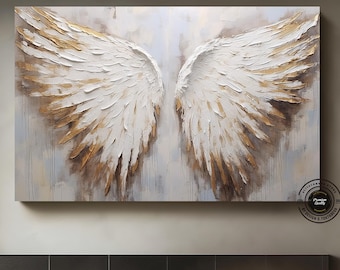 Gold Feather Wings Canvas: Angel Wall Art, Ready to Hang