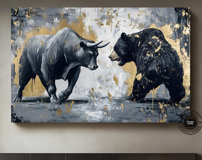 Bull and Bear Wall Art, Office decor, Market Exchange modern print, Trader canvas, Gift for a businessman, Bear large canvas