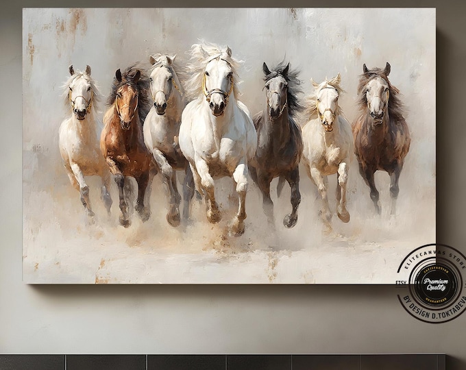 Running Horses Canvas Wall Art: Wild Animal Painting, Ready to Hang