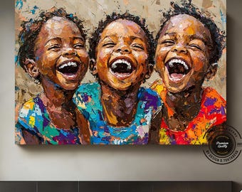 Joyful African Children Canvas Art: Brotherhood, Black Art Decor
