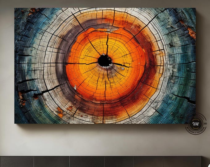 Extra Large Office Decor -Abstract Tree Ring Canvas Art, Rustic Wall Decor, Nordic Nature-Inspired Artwork, Colorful Wood Grain Canvas Print