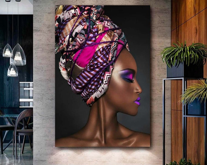 Modern African Woman Painting Wall Art Poster Home Decoration For Living Room, African Woman Print on Canvas,Ethnic Ladies Art,African Lady
