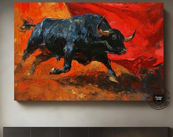 Abstract Bull Canvas Painting: Colorful Highland Cow Wall Art