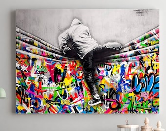 Banksy Style Graffiti Canvas Art | Modern Urban Wall Decor