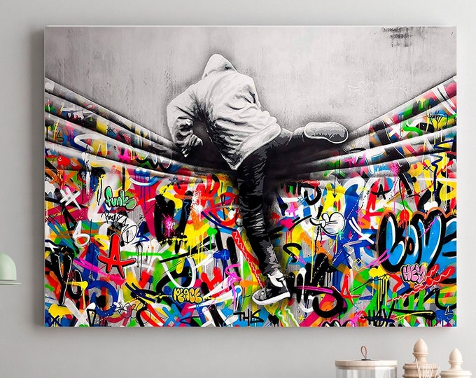 Urban Style Canvas| Banksy Style Canvas Art | Street Graffiti Art Print | Modern Home Decor | Banksy Wall Print | Large Framed Wall Art Set