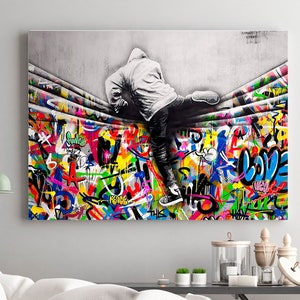 Urban Style Canvas| Banksy Style Canvas Art | Street Graffiti Art Print | Modern Home Decor | Banksy Wall Print | Large Framed Wall Art Set
