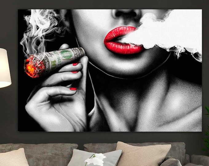 Creative Art Modern Abstract Canvas Painting Burning Money Smoking Clouds Art Prints for Study Room, Office And Home Decoration,Dolar poster