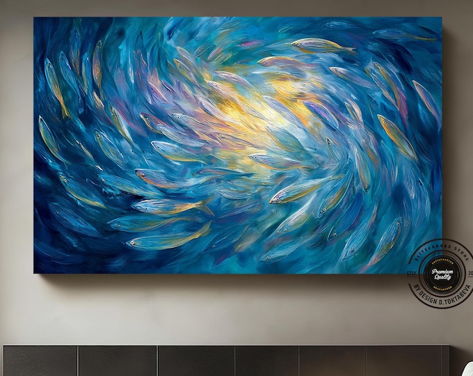 Ocean Swirl Fish Canvas – Vibrant Blue, Coastal Wall Art