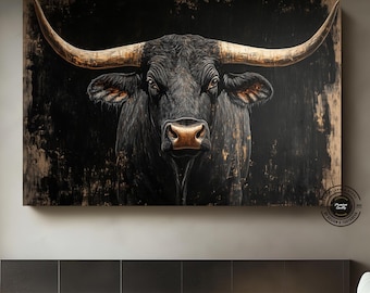 Colorful Bull Canvas Painting, Highland Cow, Abstract Animal Art