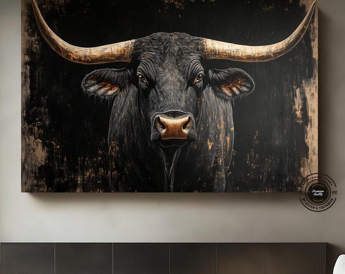 Bull canvas painting,Colorful bull,Bull painting art,Bull wall decor,Highland cow,Bull Abstract Canvas,Animal Painting,Big bull art
