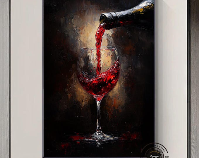 Red Wine Pour Canvas Art, Abstract Wine Glass Painting, Vibrant Bar and Kitchen Wall Decor, Modern Wine Lover Artwork, Ready to Hang Canvas