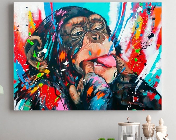 Abstract Graffiti Monkey, Funny Gorilla Wall Art Picture, Colorful Chimp Canvas Decor, Graffiti monkey Art, Colorful Monkey poster wall art