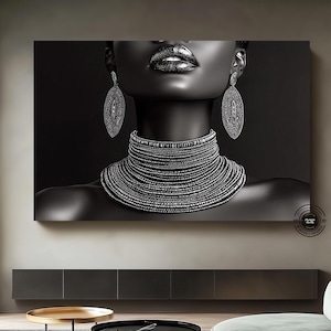 Black white Tribal art, African woman wall Art, Framed Wall Art for Gallery, Modern Home Decor, Boho Tribal design Artwork
