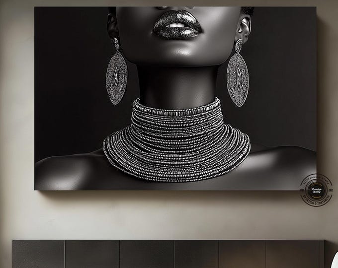 Black white Tribal art, African woman wall Art, Framed Wall Art for Gallery, Modern Home Decor, Boho Tribal design Artwork
