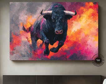 Charging Bull Canvas Art: Ready to Hang Animal Wall Decor