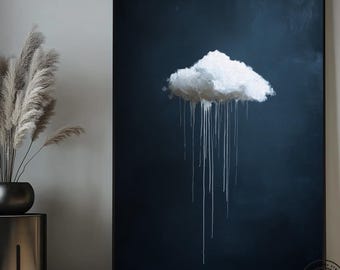 Moody Cloud Art Print: Vintage Teal Sky, Maximalist Decor