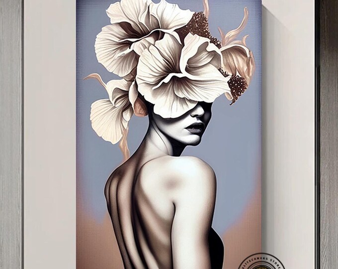 Abstract art woman modern art poster decoration print Flower Woman Wall Art,Blooming Head Print,Ready to Hang Decoration