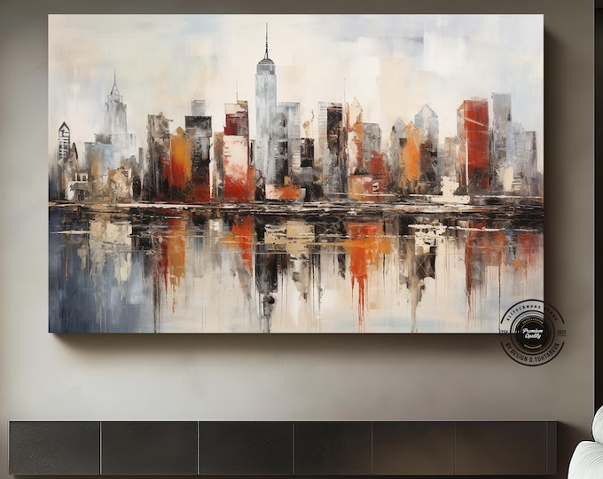 Abstract City Painting, Urban Art Print, New York Skyline canvas, City Skyline Painting, New York Wall Abstract Painting
