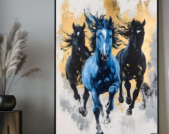Abstract Horse Painting on Canvas: Colorful Wall Art Print