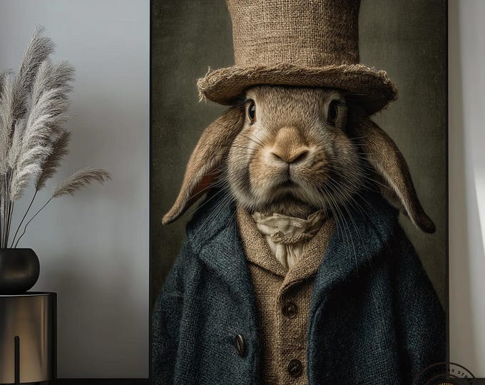 Rabbit Wall Art, Animals Wall Decor,Rabbit dressed as an English gentleman canvas print.