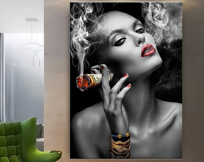 Canvas, Canvas Art, Canvas Wall Art, Woman and Dollar Smoking, Erotic Printed, Dollar And Woman Canvas Gift, Sensual Printed,