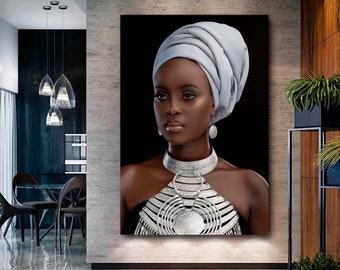 African Woman Canvas Print, Ethnic Lady Portrait, Home Decor Art