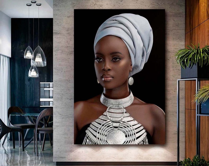 Modern African Woman Painting Wall Art Poster Home Decoration For Living Room, African Woman Print on Canvas,Ethnic Ladies Art,African Lady