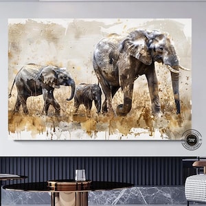 Elephants Family Canvas Painting Art, Animals African Wall Decor, Wall Art, Modern Print Art, Herd of Elephants Poster, Wall Hanging Canvas