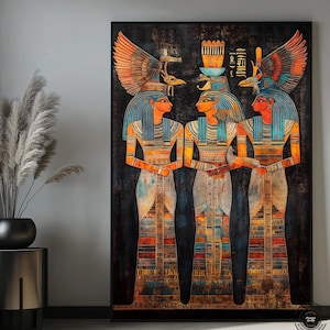 Pharaohs and Royal Court Ancient Egyptian Wall Painting in Dark HuesIntricately Crafted Symbolic Art Piece