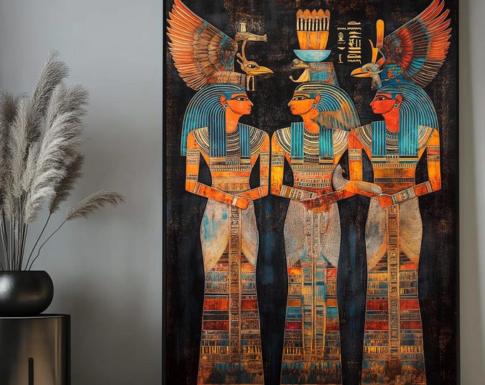 Pharaohs and Royal Court Ancient Egyptian Wall Painting in Dark HuesIntricately Crafted Symbolic Art Piece