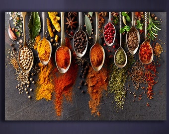 Kitchen Canvas Art-Spoon Spices Canvas Painting-Canvas Pictures-Food Canvas Wall Art-Large Canvas Art-Prints on Canvas-Kitchen Wall Decor